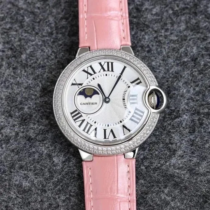 Cartier Cartier Ballon Bleu Pink Leather Moon Phase Watch Pink - 1