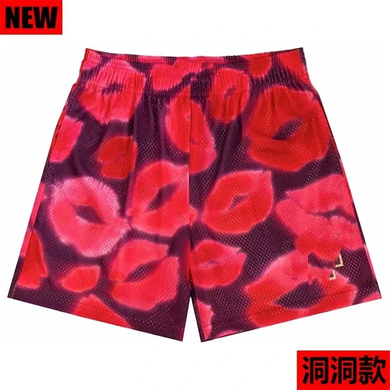 Other Red Lip Print Mesh Shorts Red - 1