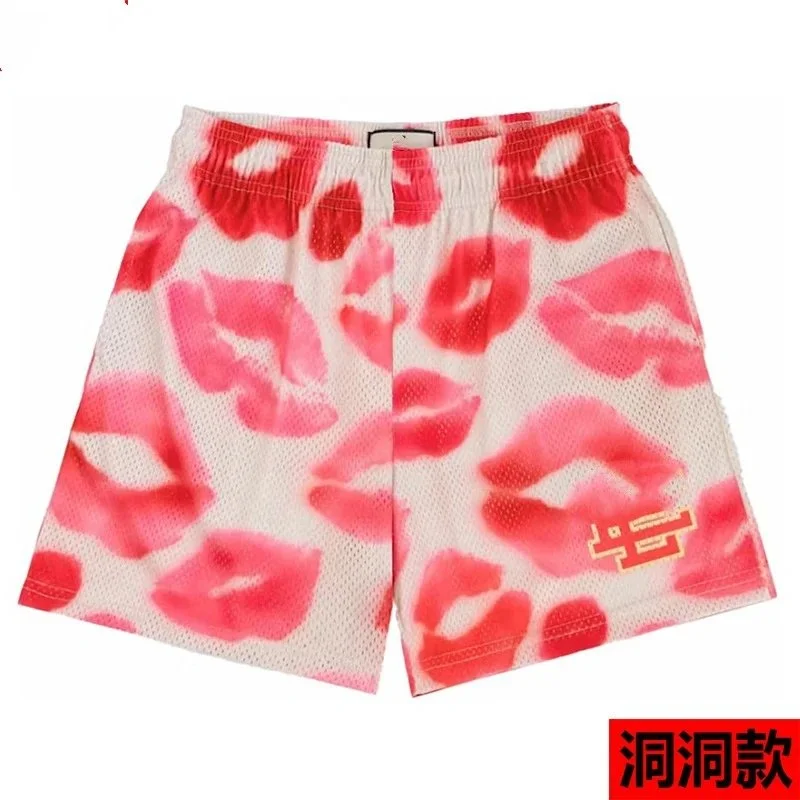 Other Unisex Mesh Shorts with Lip Print Pattern in Pink Pink - 1