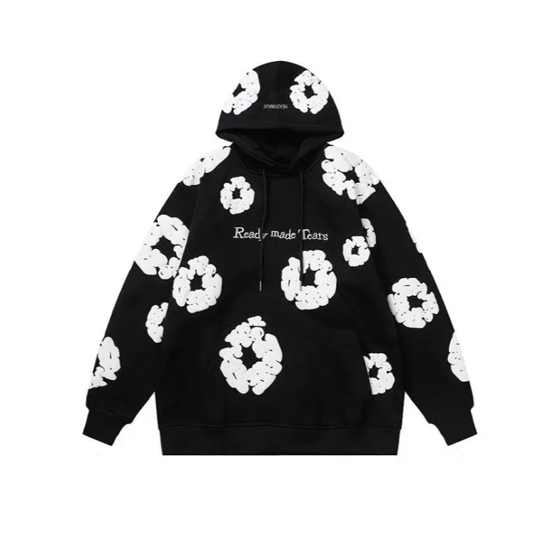 Other Black Hoodie with White Cloud Print and 'Ready Made Tears' Text Black - 1