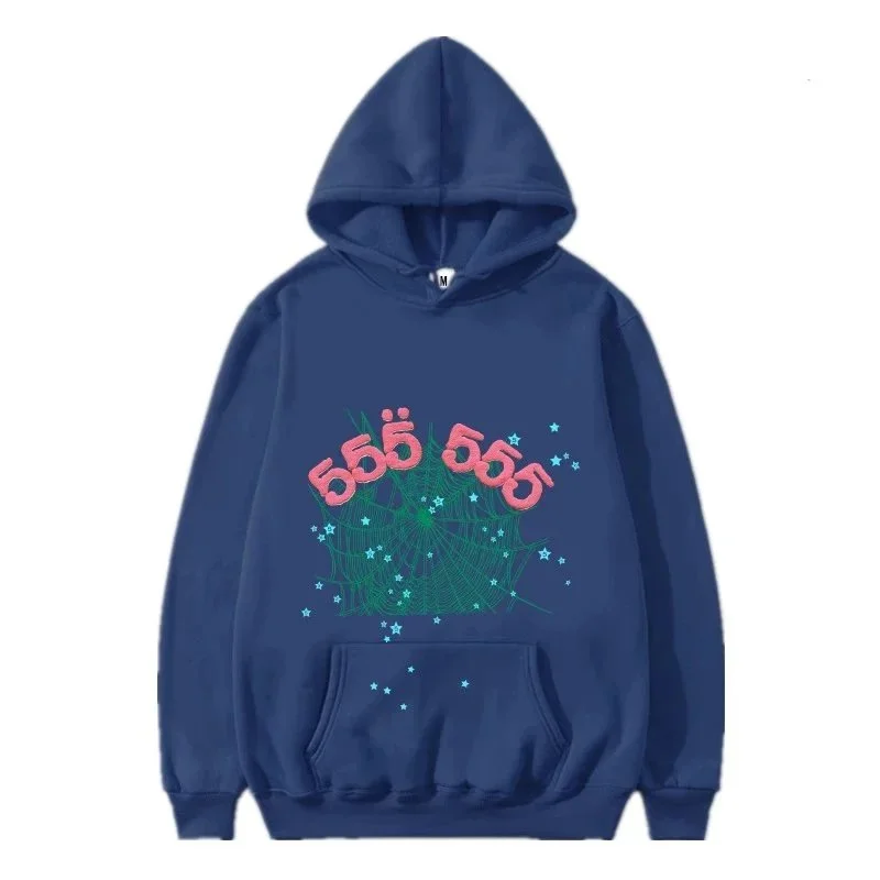 Other Unisex Y Navy Green Net 555 Hoodie with Spider Web Print Navy - 1