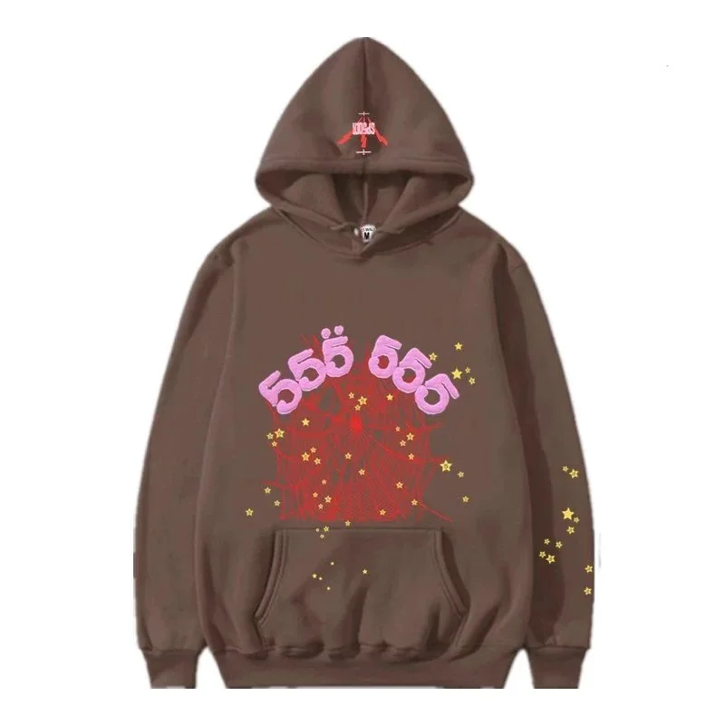 Other Y Coffee Brown Hoodie with 555 Print and Stars Brown - 1
