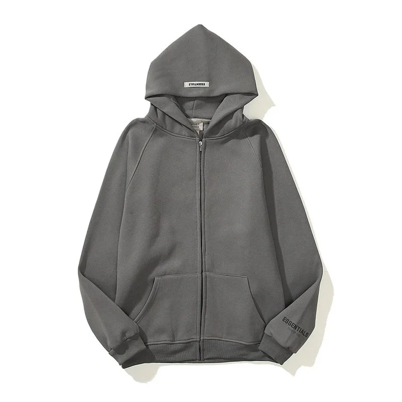 Essentials Unisex Deep Grey Essentials Zip-Up Hoodie Grey - 1