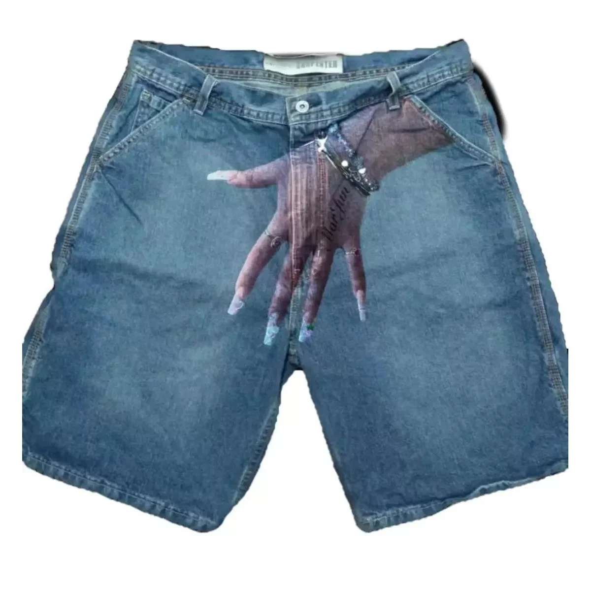 Other D30 Light Blue Denim Shorts with Hand Print Design Blue - 1