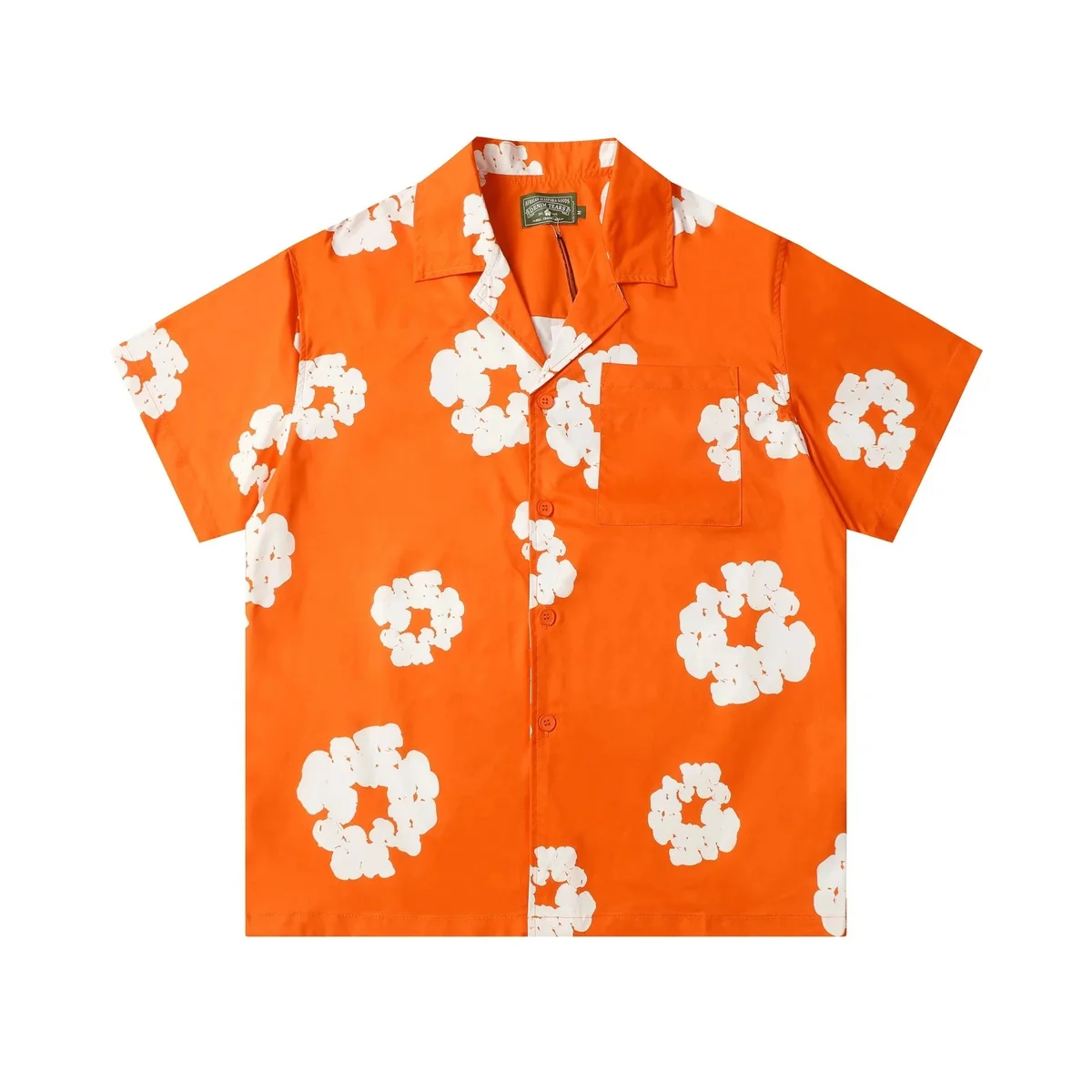Other 386 Orange Floral Print Short Sleeve Shirt Orange - 1