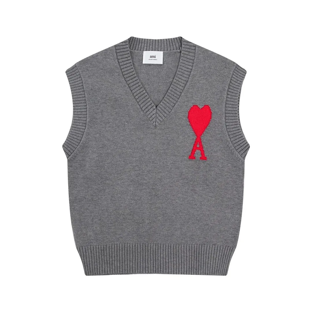 Ami Paris Ami Paris Ami de Coeur Ami-20-05 Grey Heart Sweater Vest Grey - 1