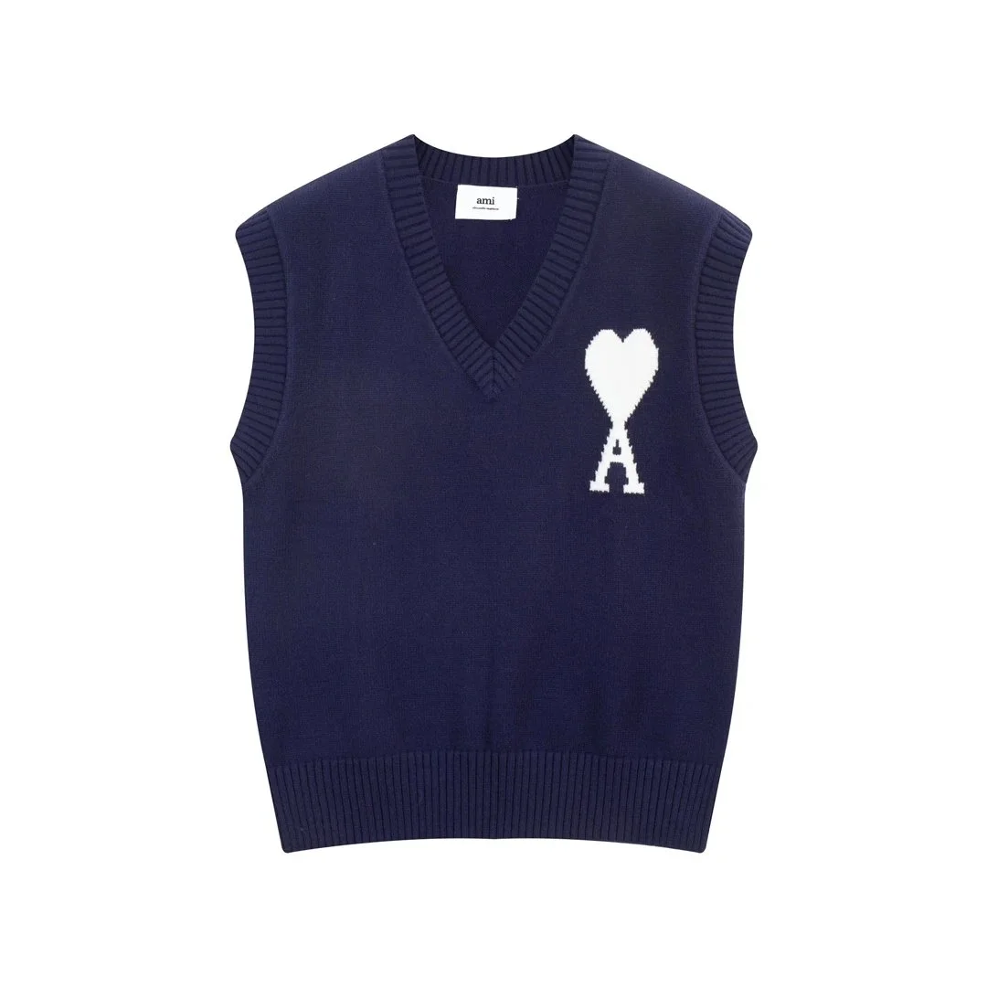Ami Paris Ami Paris Ami-20-02 Navy Heart Sweater Vest Navy - 1
