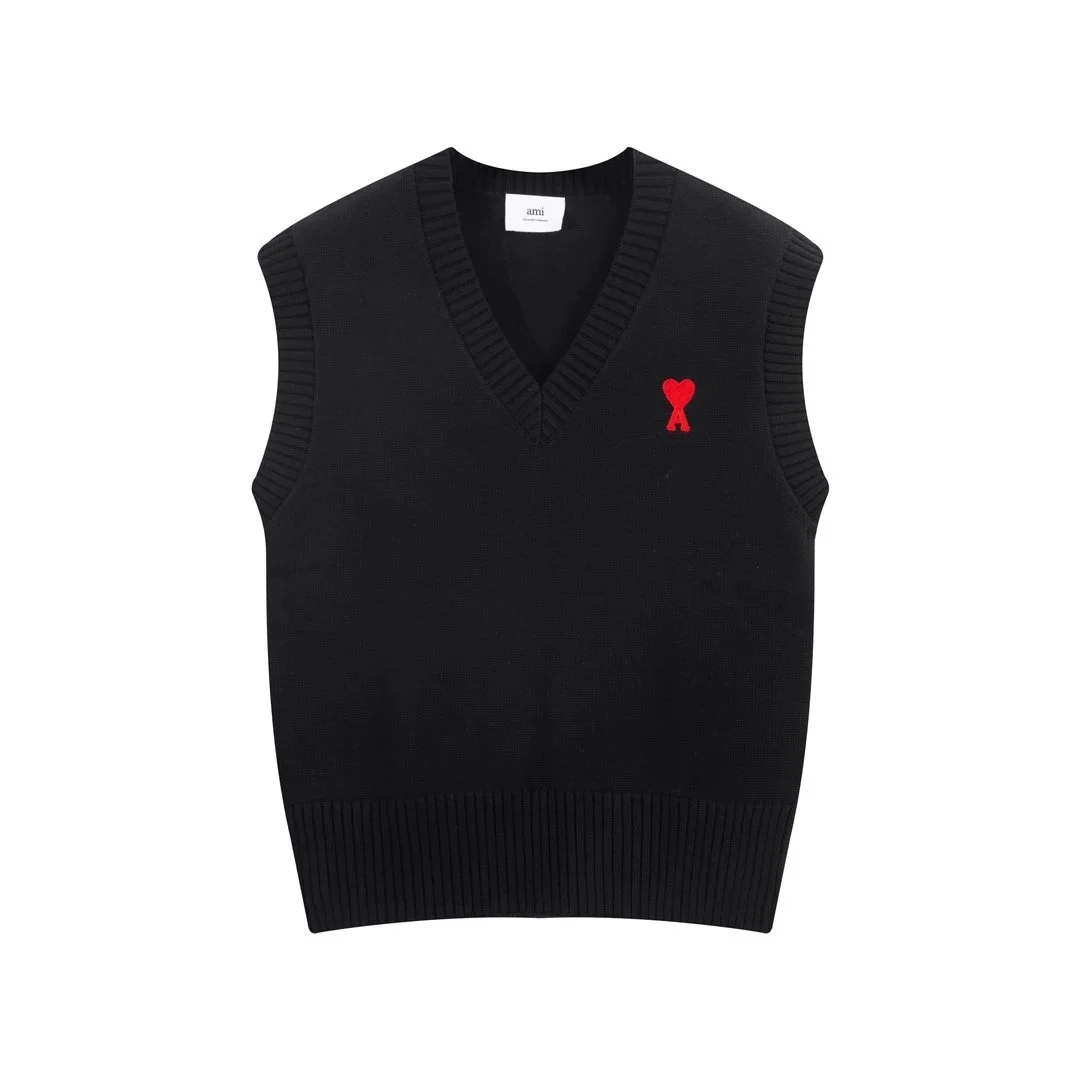 Ami Paris Ami Paris Ami-22 Black Red Heart Knit Vest Black - 1