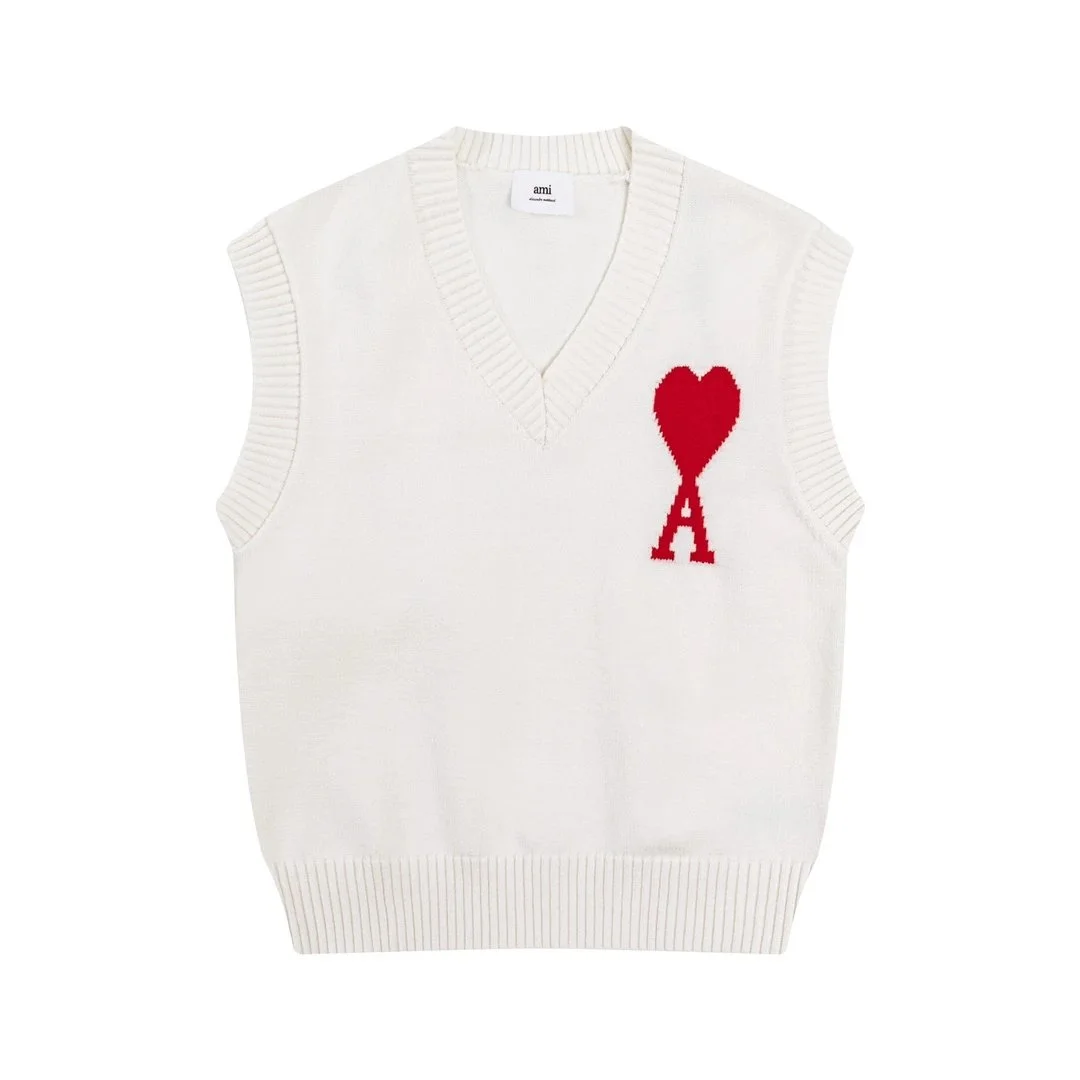 Ami Paris Ami Paris Ami de Coeur Ami-20-06 White Heart Sweater Vest White - 1