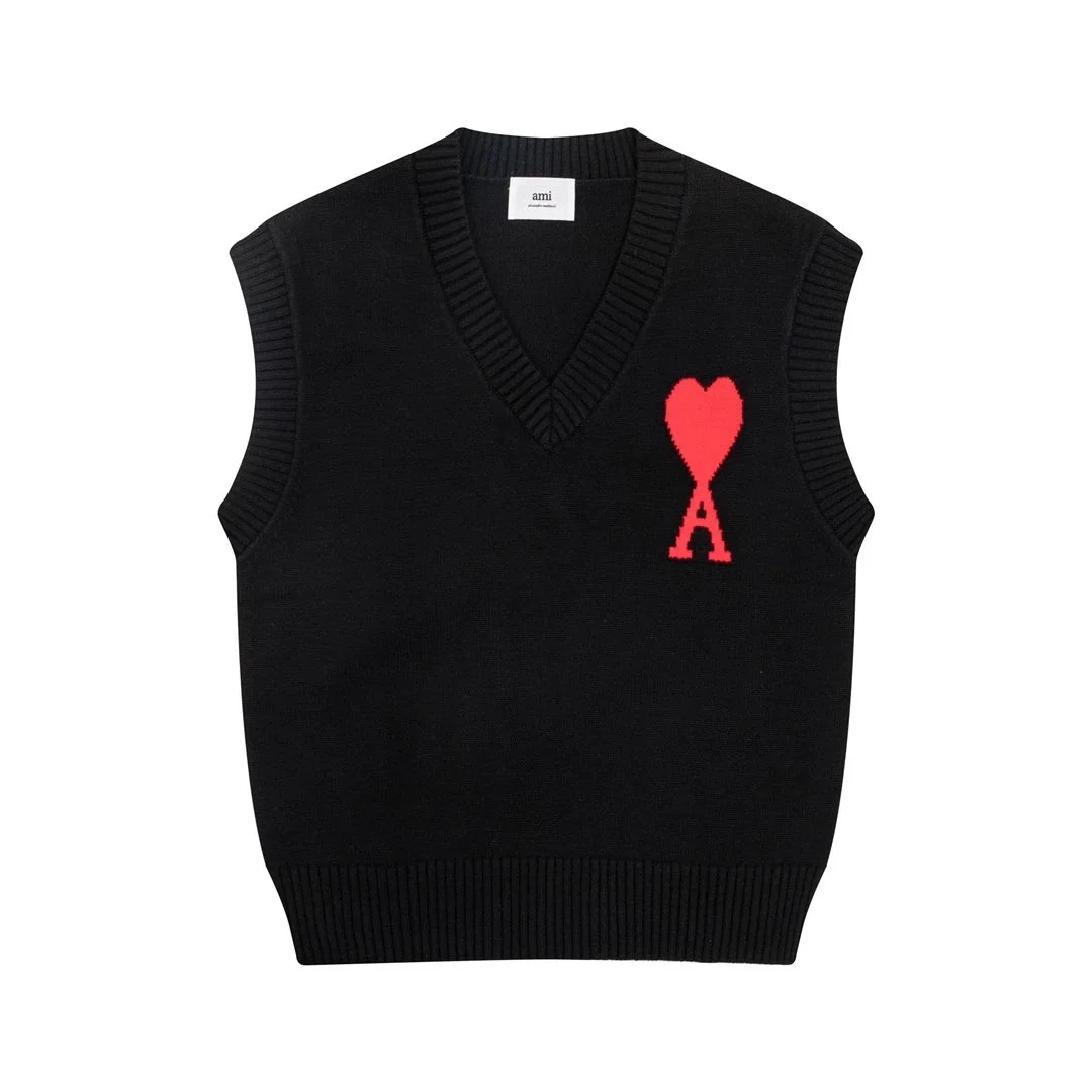 Ami Paris Ami Paris Ami-20-07 Black Heart Knit Vest Black - 1