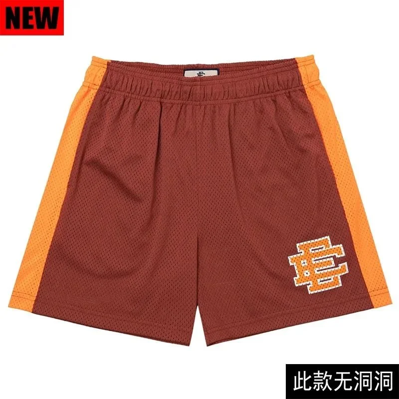 Other Unisex Basketball Shorts Wine Red with Orange Panels Red - 1