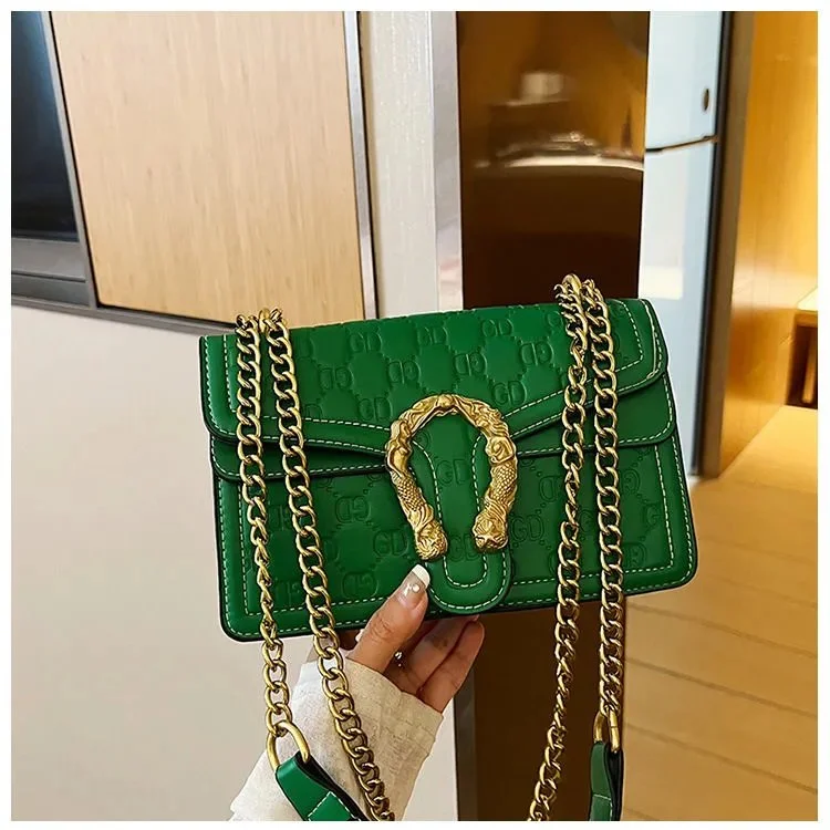 Gucci Gucci GG Marmont Green Snake Buckle Crossbody Bag Green - 1