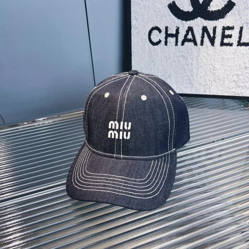 Miu Miu Miu Miu Denim Embroidered Cap Black Headwear Black - 1