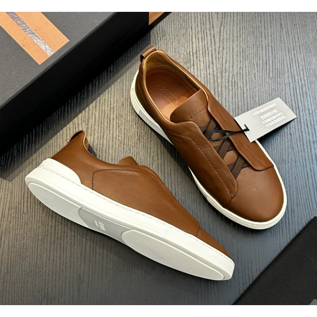Other Unisex Tan Leather Sneakers with White Sole Brown - 1