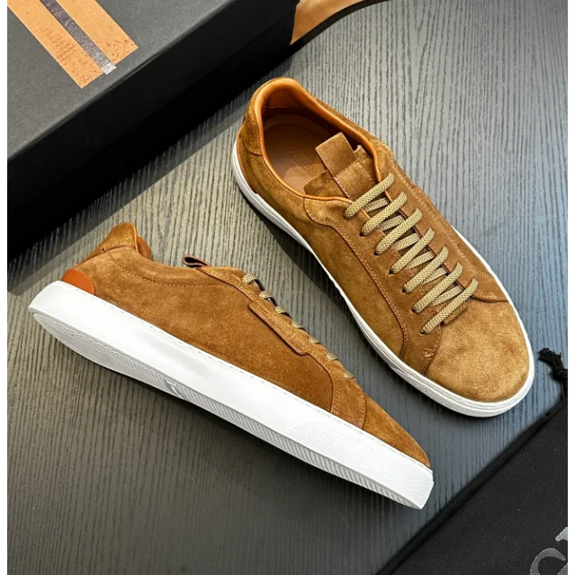 Other Unisex Suede Low-Top Sneakers Camel White Sole Brown - 1