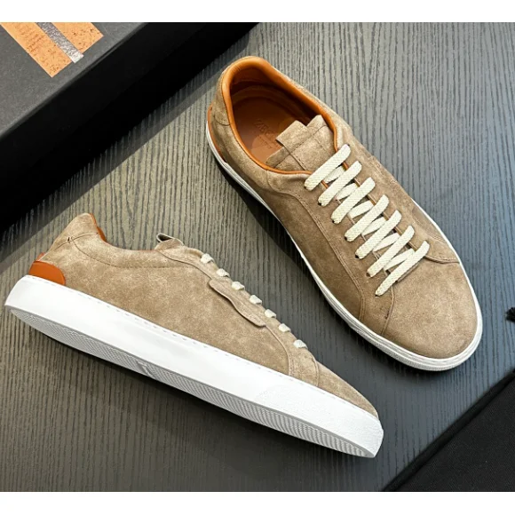 Other Suede Leather Low Top Sneakers Beige White Beige - 1