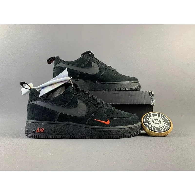 Nike Nike Air Force 1 Triple Black Red Swoosh Sneakers Black - 1