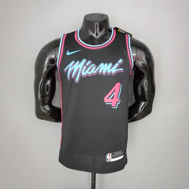 Jordan Nike Miami Heat #4 Swingman Jersey Black/Blue/Pink Black - 1