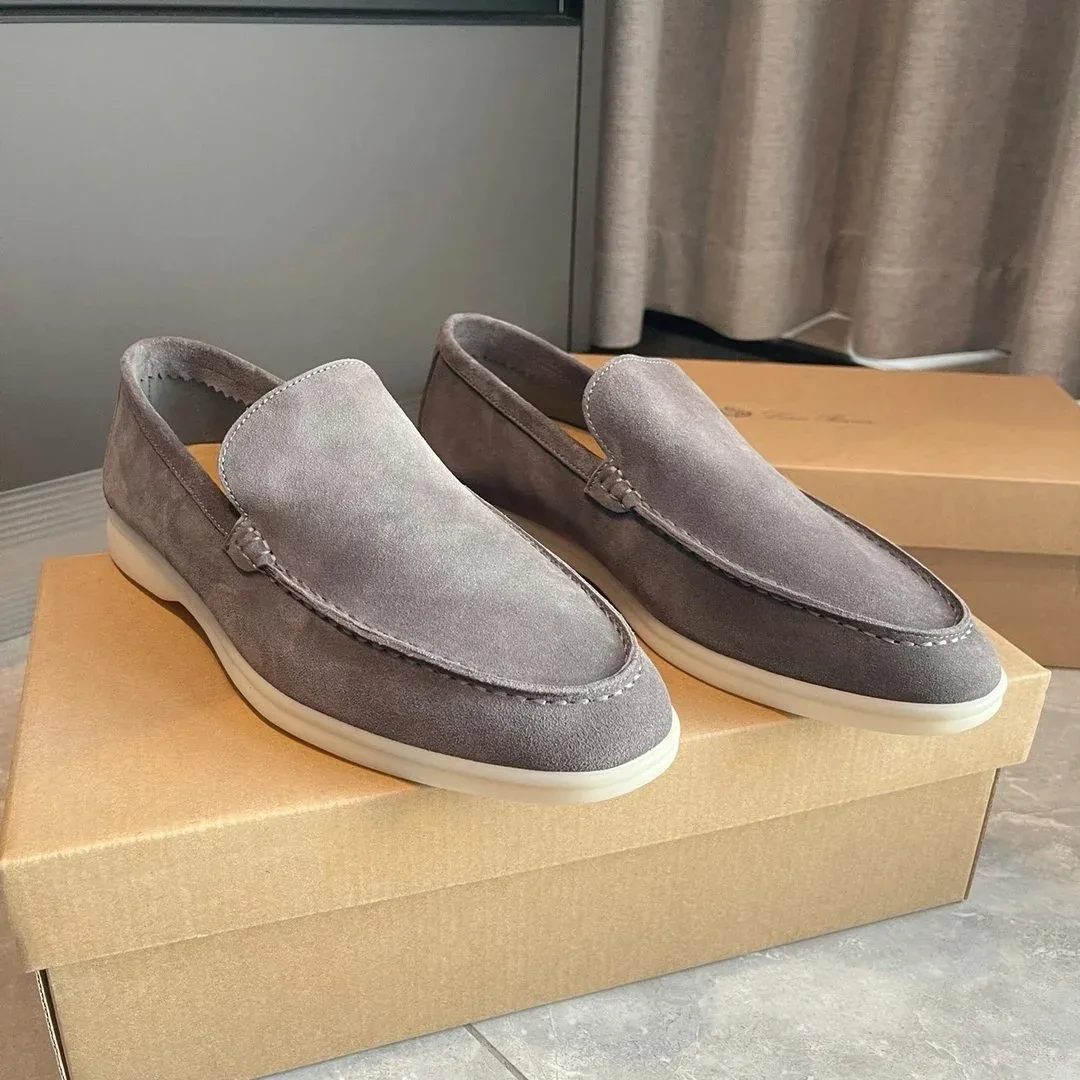 Other Suede Loafers Grey Leather Slip-On Shoes Grey - 1