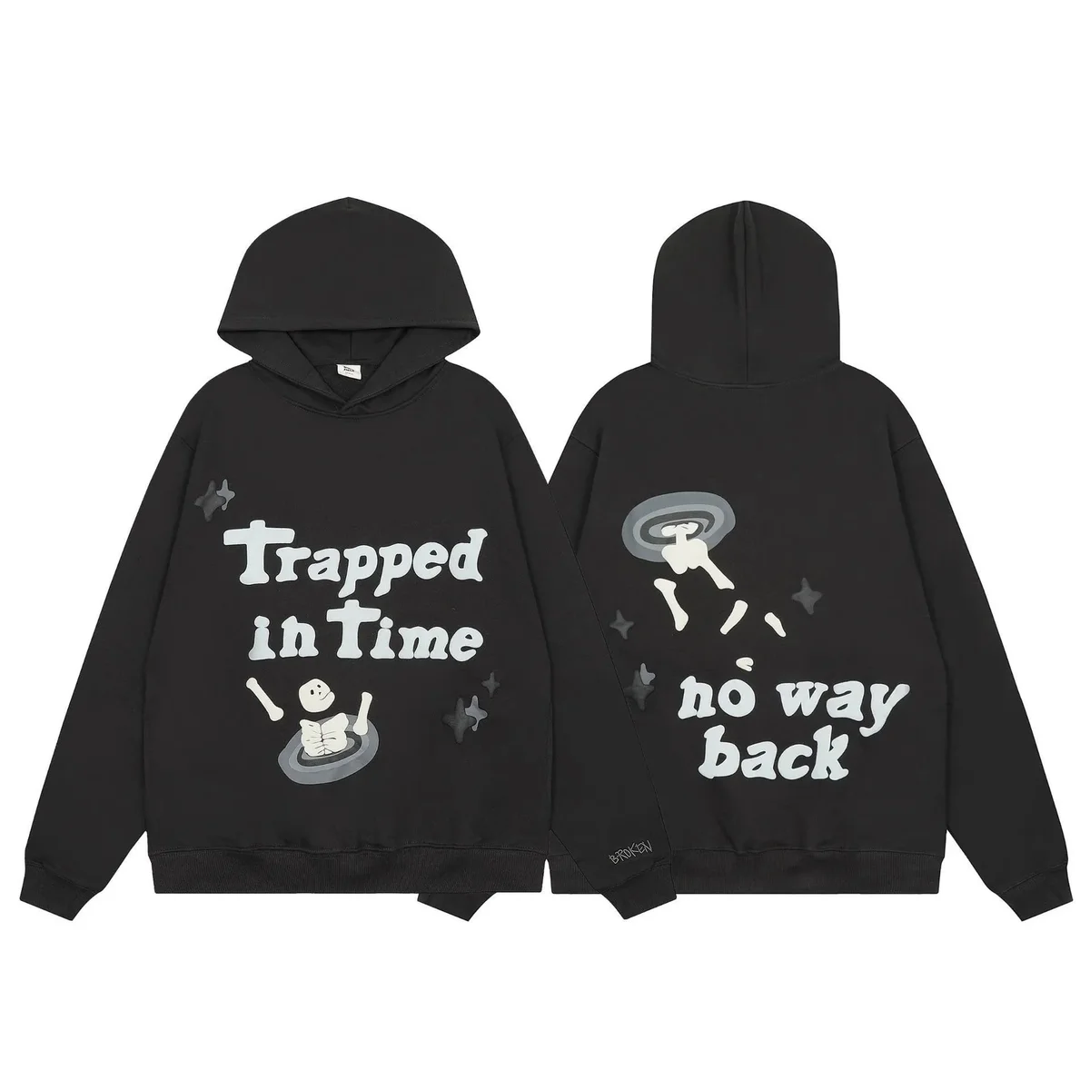 Other Black Trapped in Time Hoodie with Graphic Print Black - 1