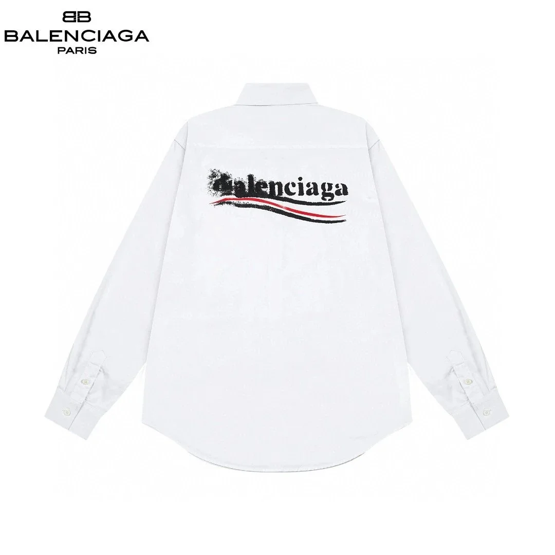 Balenciaga Balenciaga White Logo Print Button-Up Shirt White - 1