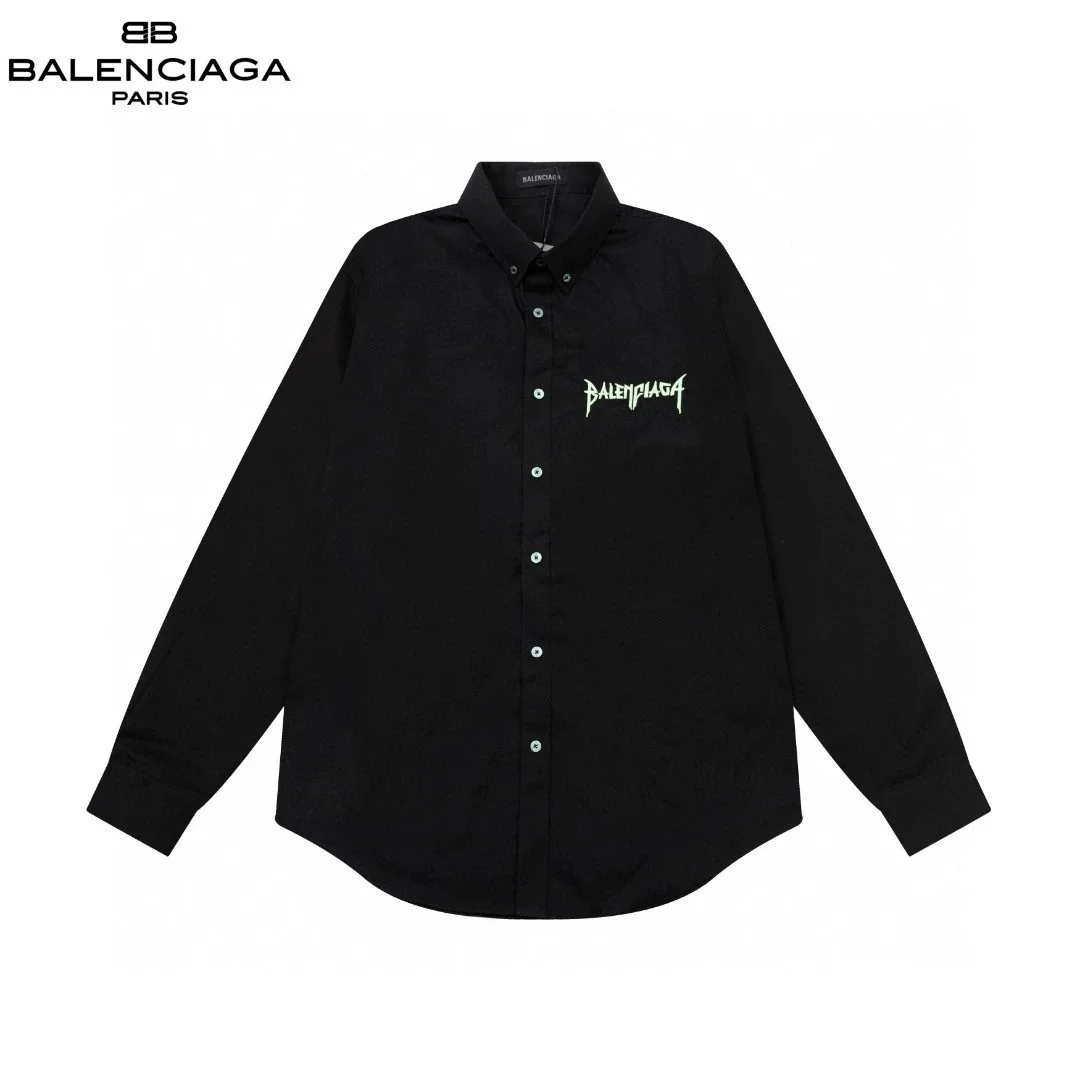 Balenciaga Balenciaga Black Logo Embroidered Shirt Black - 1