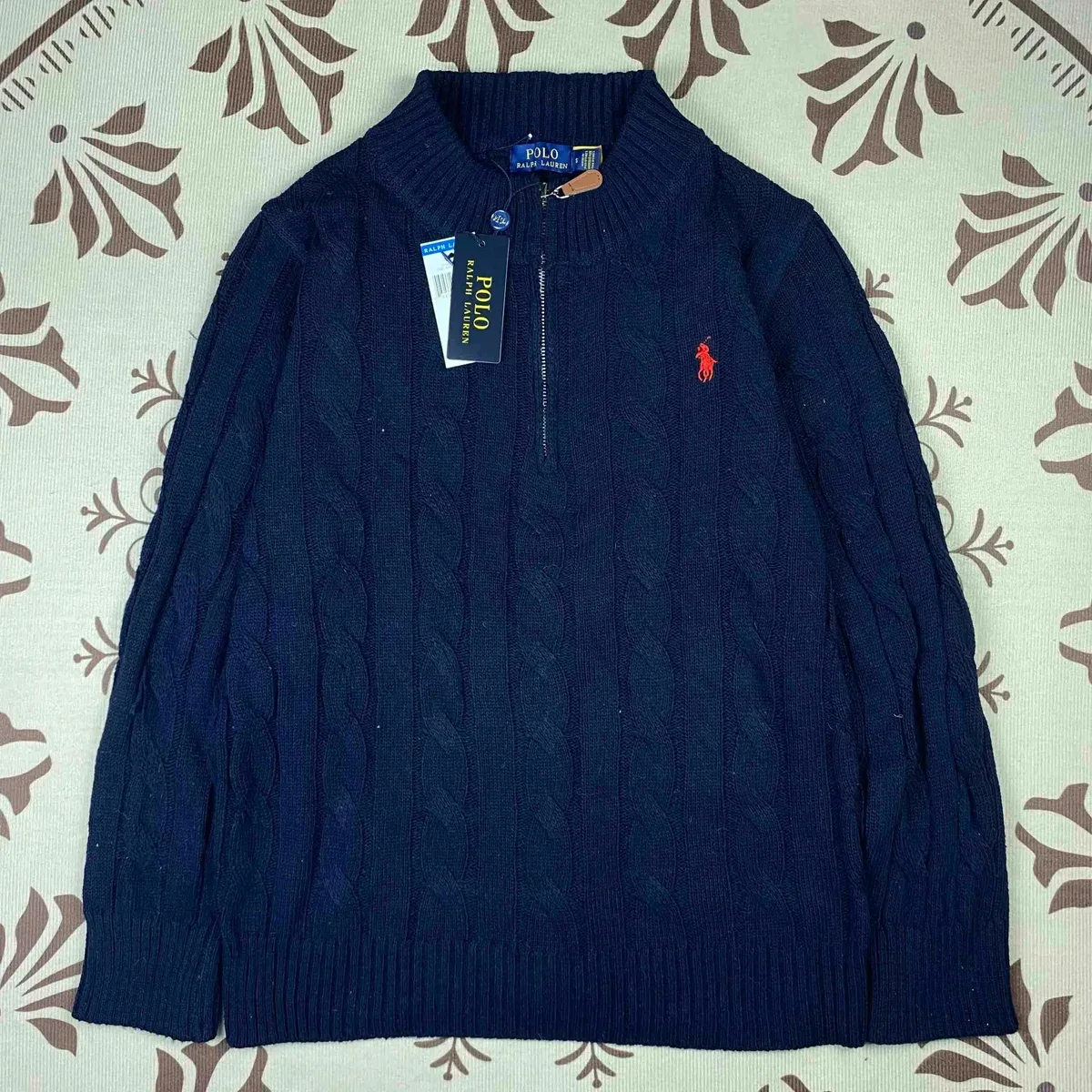 Polo Ralph Lauren Polo Ralph Lauren Quarter-Zip Cable Knit Sweater B-2 Blue Navy - 1