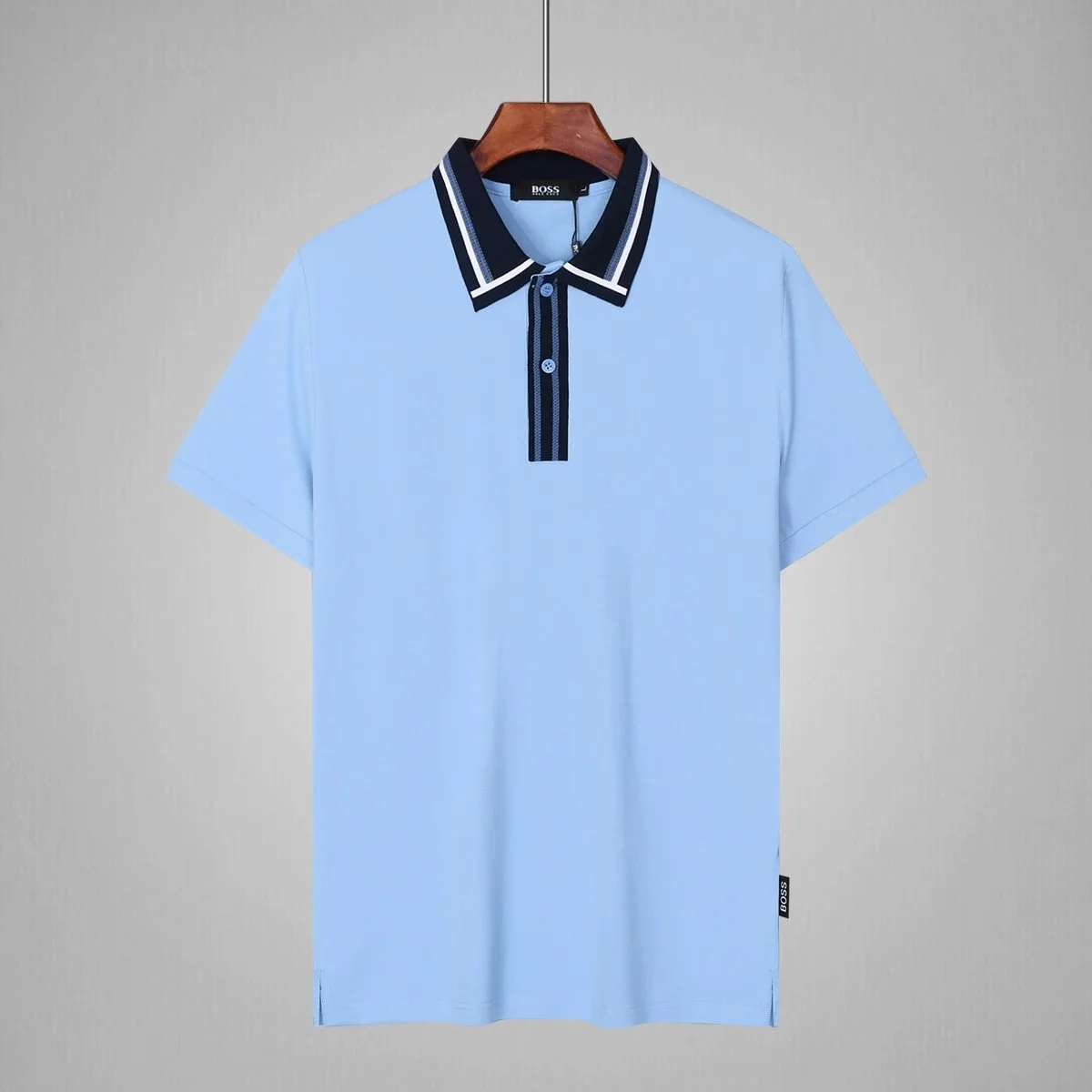 Hugo Boss Hugo Boss Light Blue Polo Shirt with Striped Collar Blue - 1