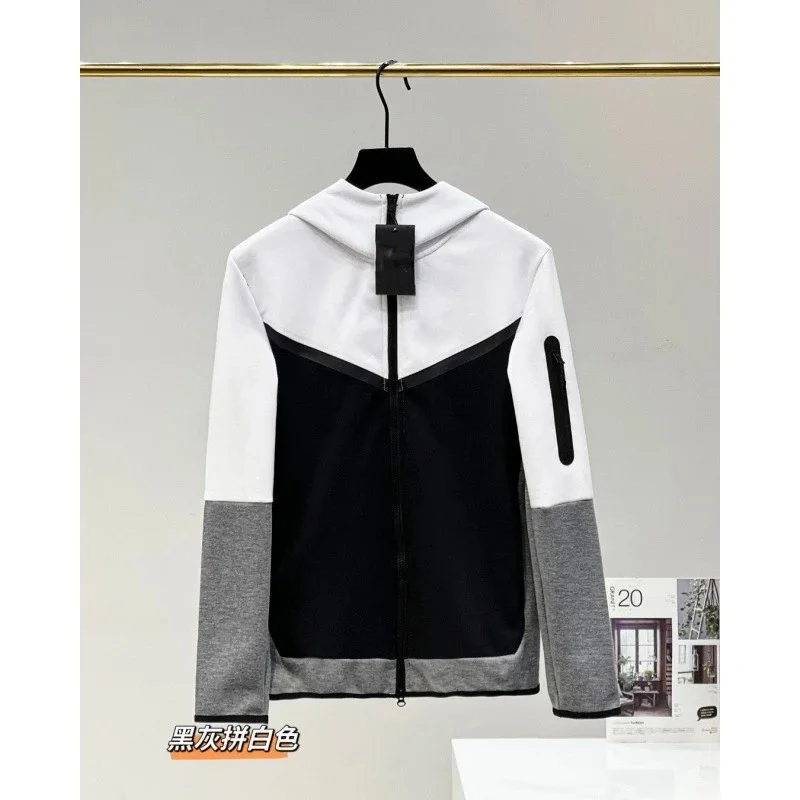 Other Unisex Black and White Patchwork Hoodie Jacket Black - 1