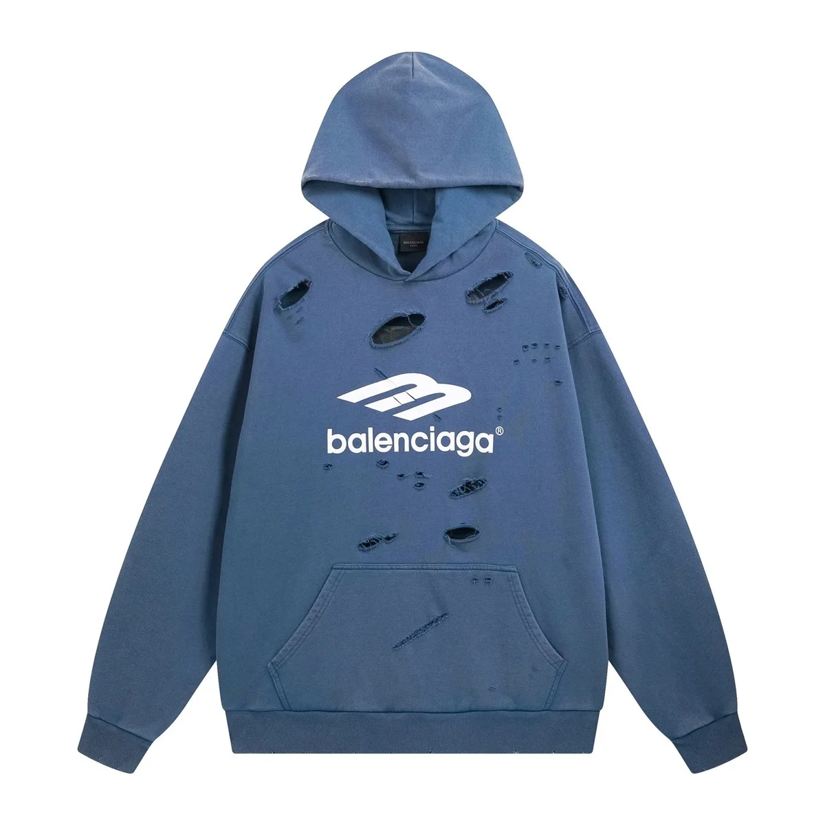 Balenciaga Balenciaga Distressed Hoodie Blue Cotton Blue - 1