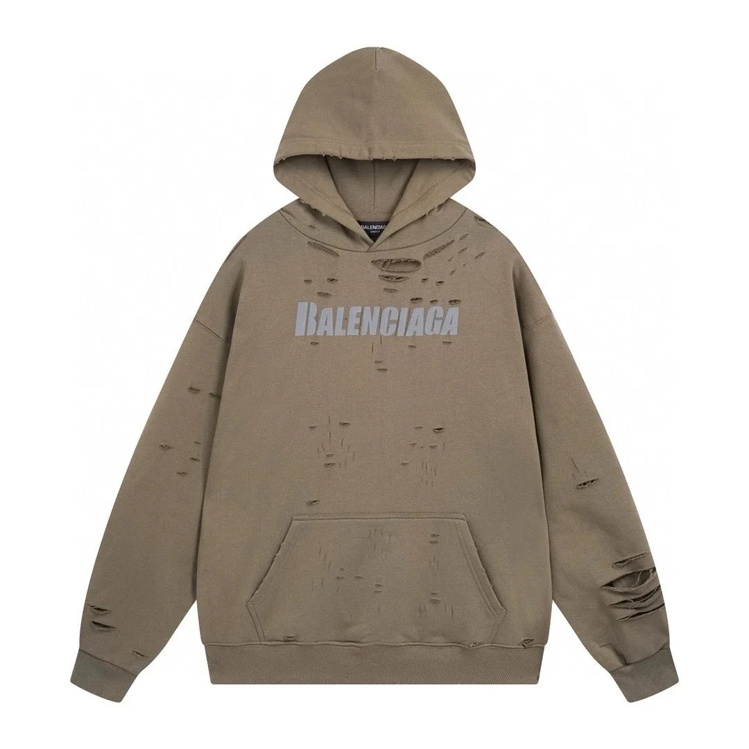 Balenciaga Balenciaga Distressed Hoodie Olive Green Brown - 1