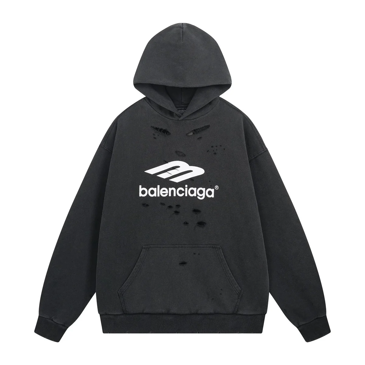 Balenciaga Balenciaga Distressed Hoodie Black Cotton Sweatshirt Black - 1