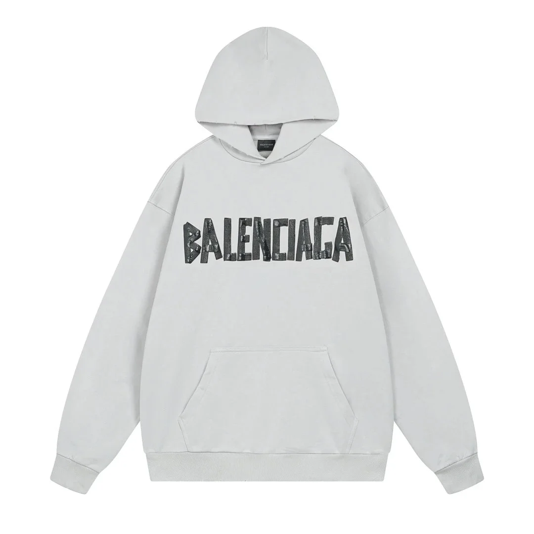 Balenciaga Balenciaga Hoodie Grey Logo Print Oversized Sweatshirt Grey - 1