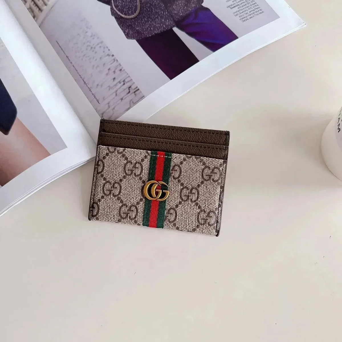 Gucci Gucci GG Marmont Card Holder Beige/Green/Red Beige - 1