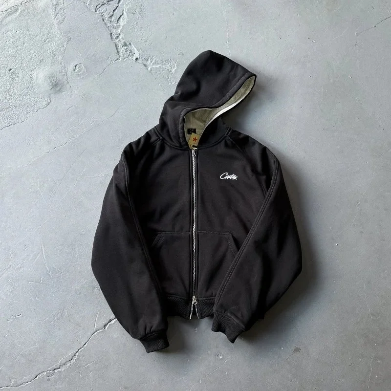 Other Black Hooded Zip-Up Sweatshirt with Embroidered Logo Black - 1
