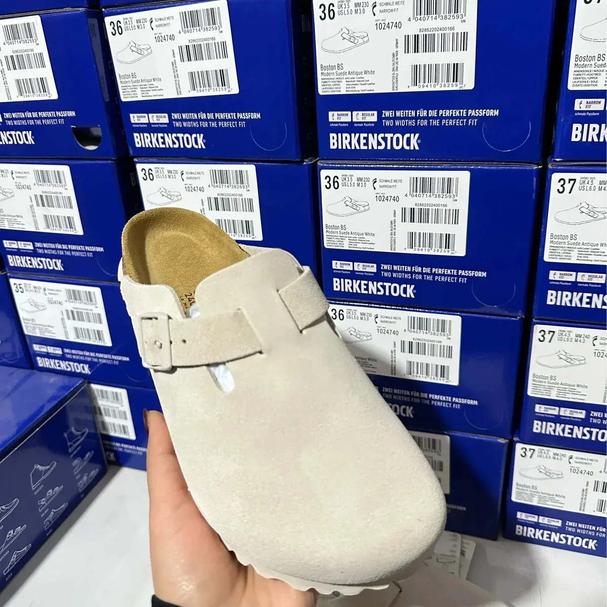 Birkenstock Birkenstock Boston Modern Suede Closed-Toe Vintage White Sandals White - 1