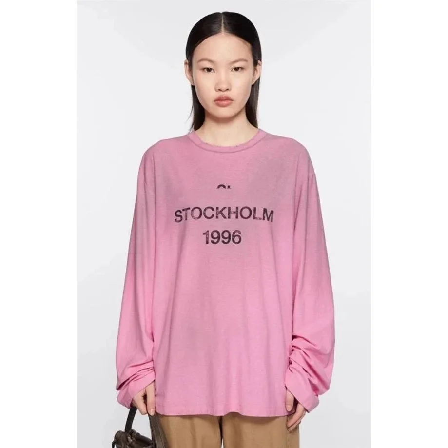 Other Unisex Oversized Pink 'Stockholm 1996' Long Sleeve Tee Pink - 1