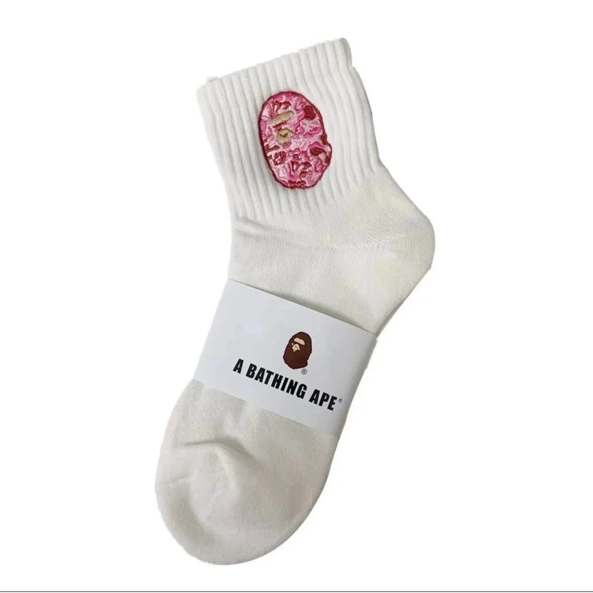 A Bathing Ape A Bathing Ape White Mid-Calf Socks with Pink Embroidered BAPE STA White - 1