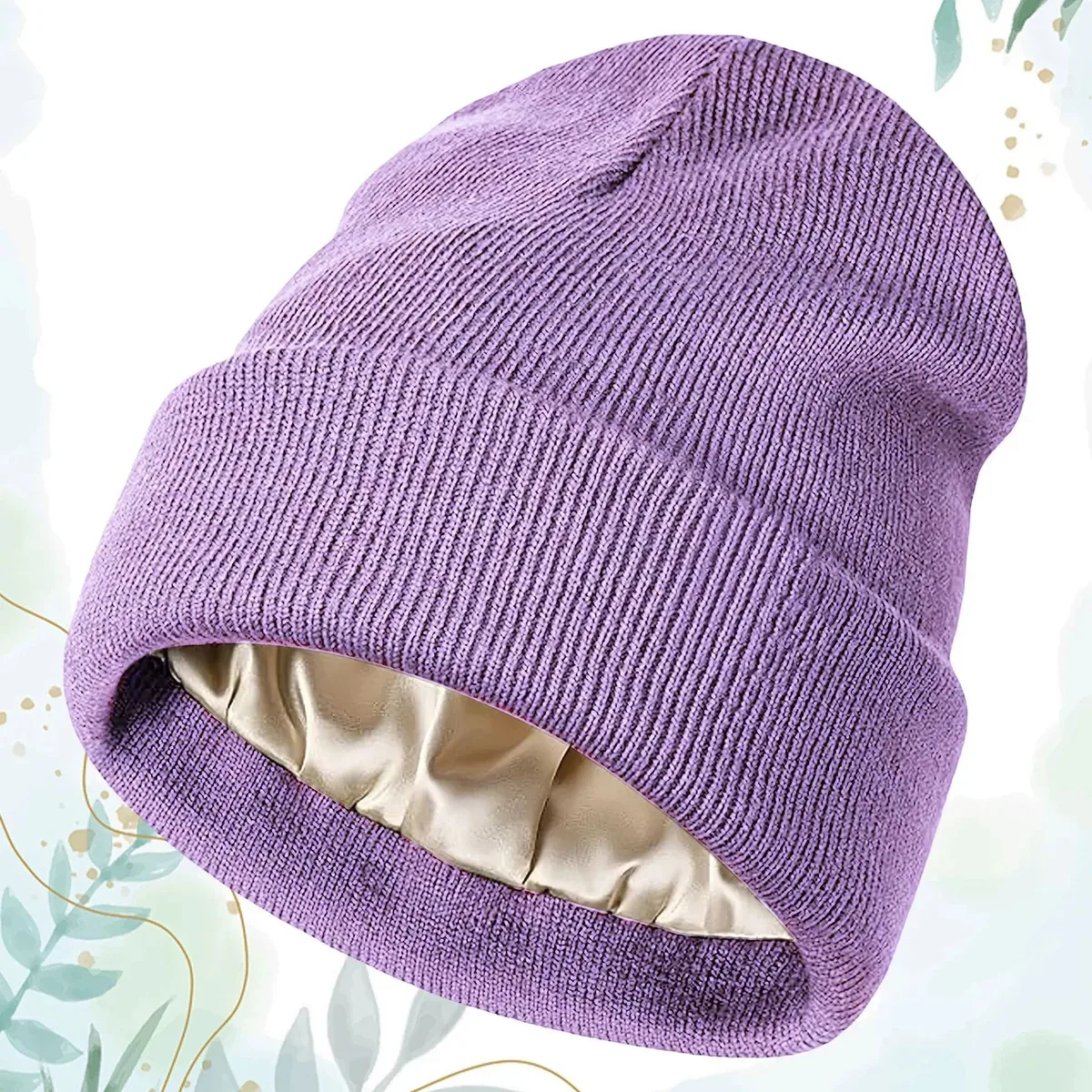 Other Purple Knit Beanie with Satin Lining Headwear Purple - 1