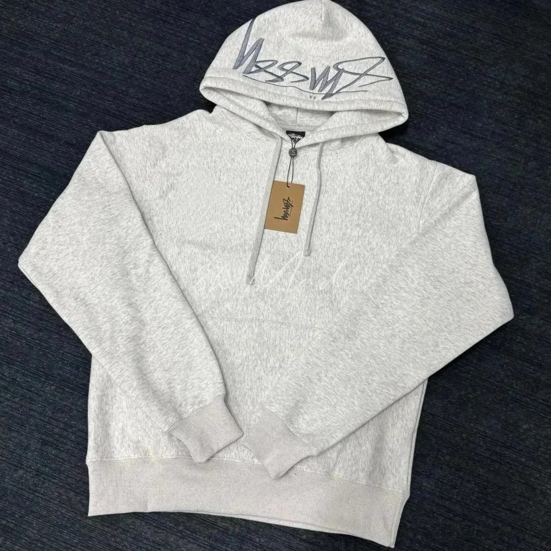 Stussy Stussy Stock Hoodie Flower Grey Pullover Grey - 1