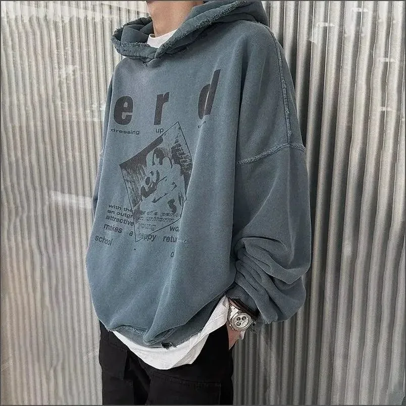 Other Unisex Distressed Graphic Hoodie in Blue Blue - 1