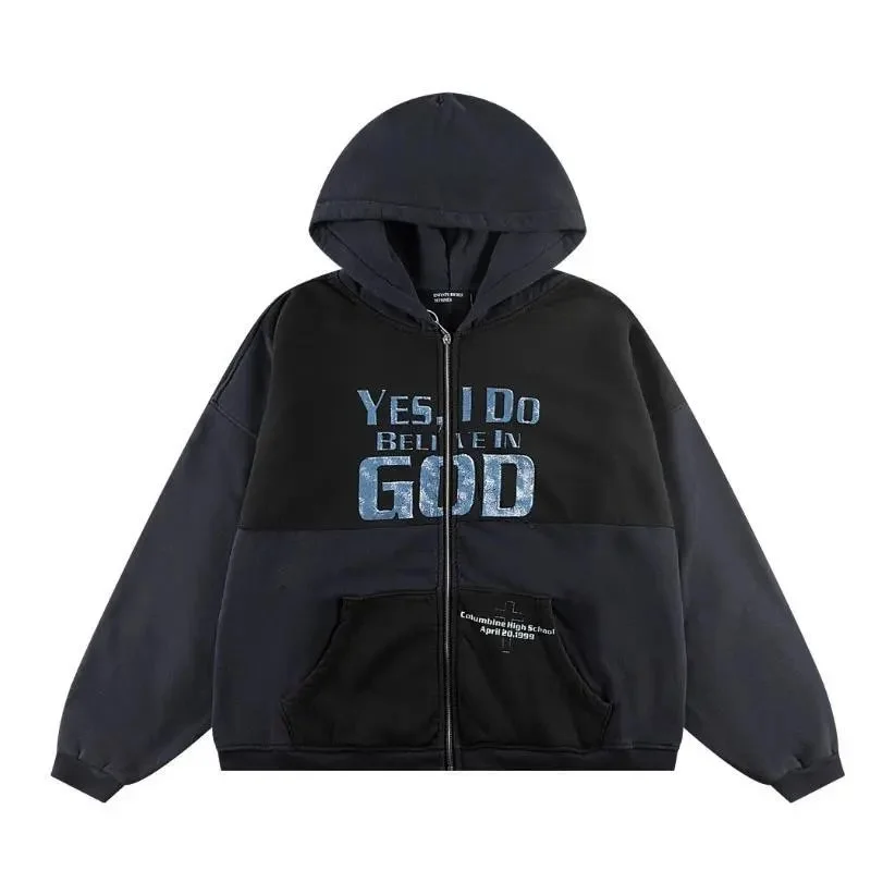 Other Unisex 'Believe in God' Hoodie Jacket Black Black - 1