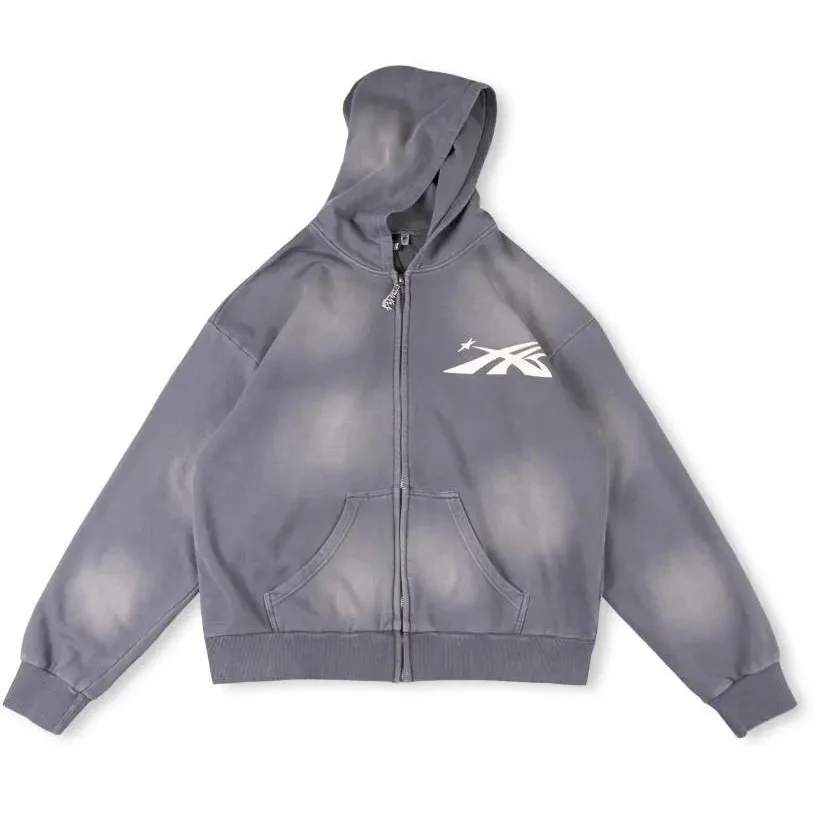 Other Unisex Distressed Grey Hoodie with White Logo Grey - 1