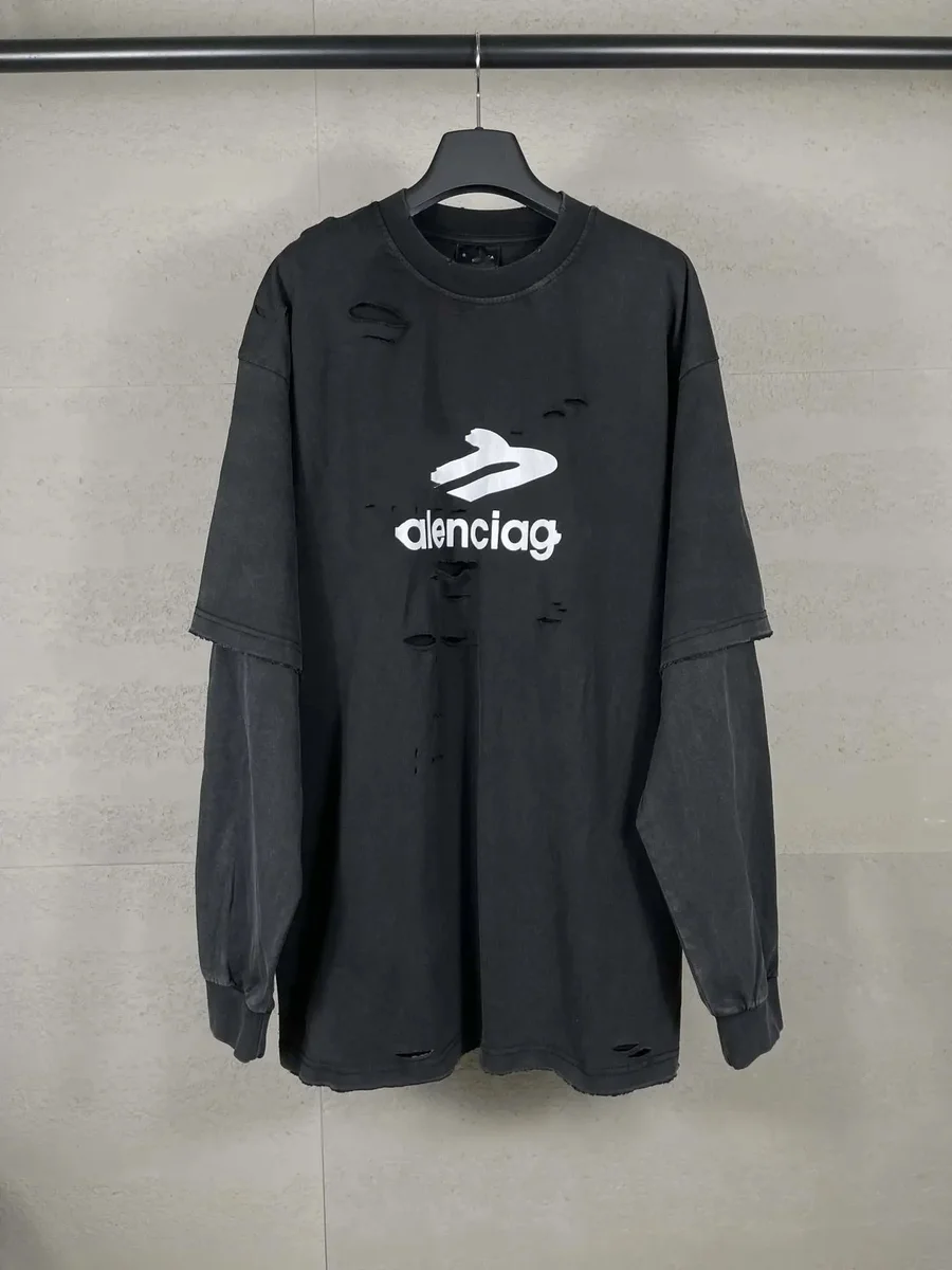 Balenciaga Balenciaga Distressed Oversized T-Shirt 5073 Washed Black Black - 1