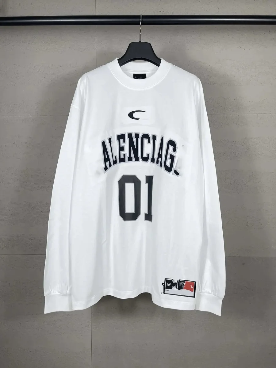 Balenciaga Balenciaga College Logo White Long Sleeve T-Shirt White - 1