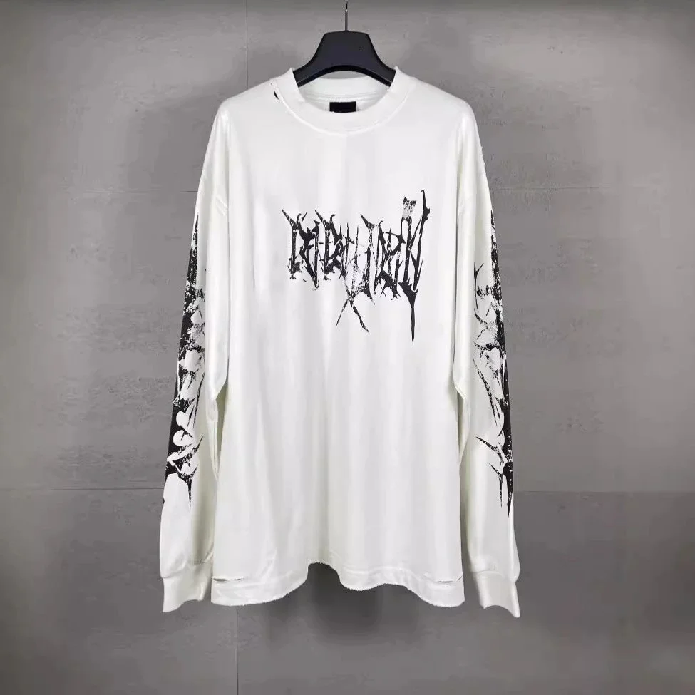 Other Unisex White 'DEATH' Graphic Long Sleeve T-Shirt White - 1