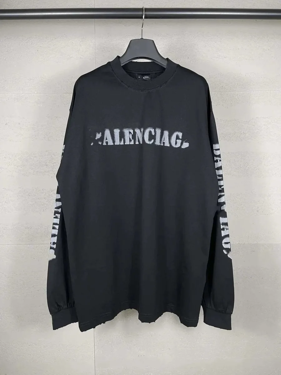 Balenciaga Balenciaga Oversized Logo Long Sleeve T-Shirt Black Black - 1