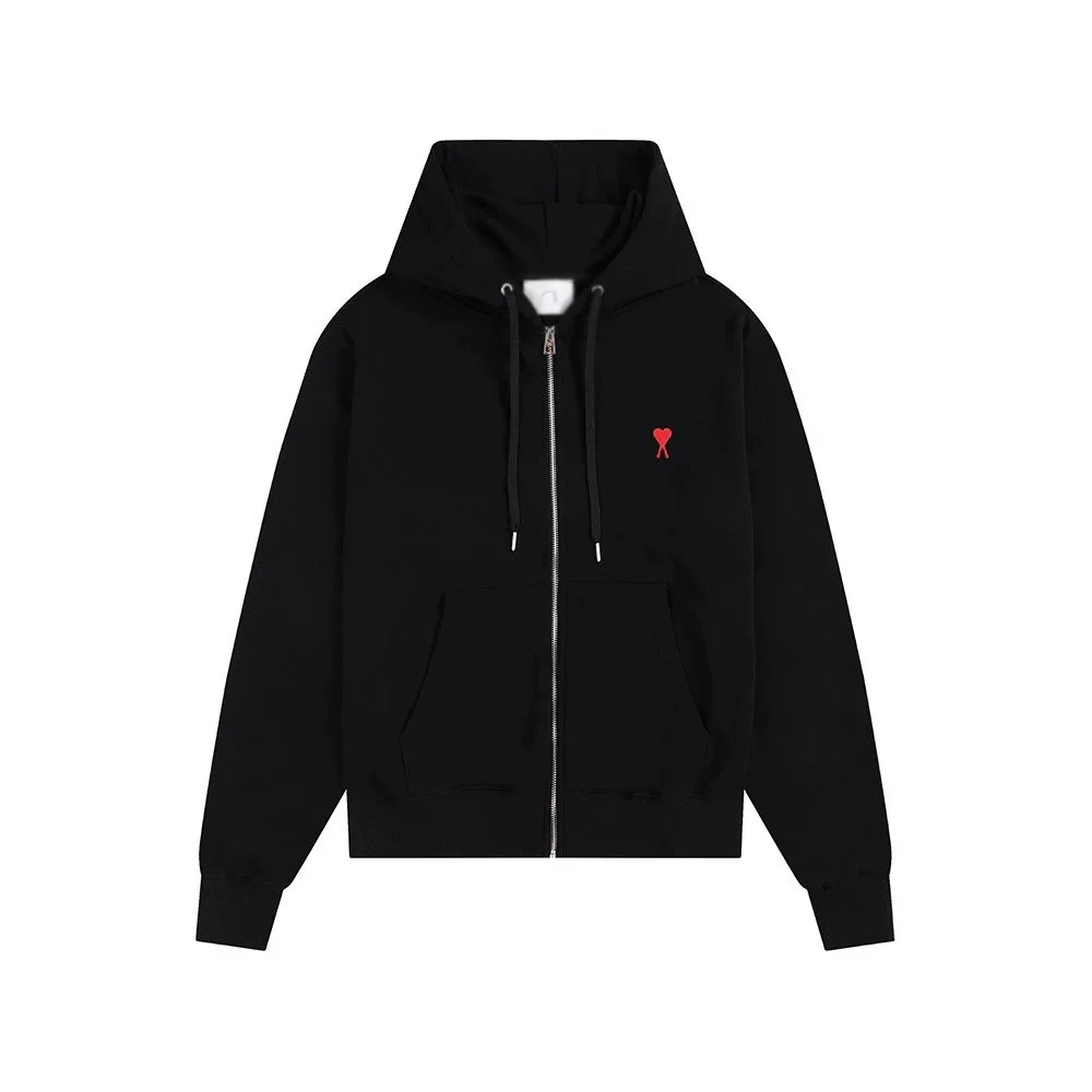 Ami Paris Ami Paris Ami de Coeur Black Zip-Up Hoodie Black - 1