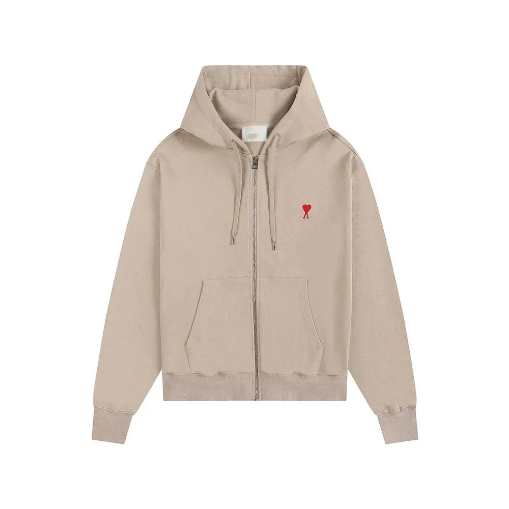 Ami Paris Ami Paris Ami de Coeur Zip-Up Hoodie Beige Beige - 1