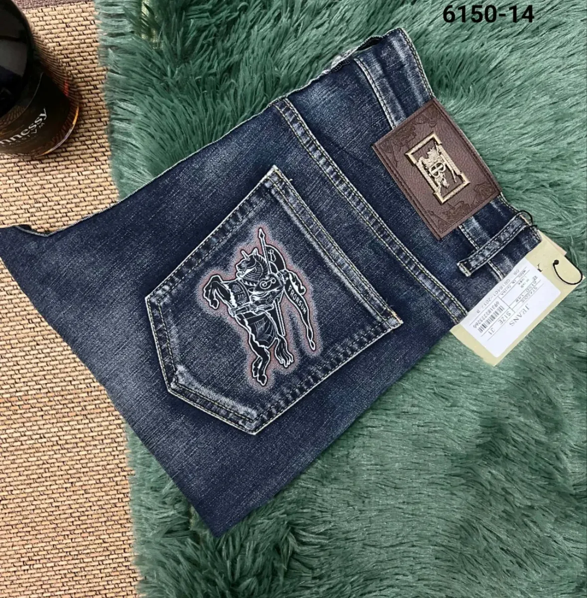 Other Unisex Dark Wash Jeans with Embroidered Horse Patch Blue - 1